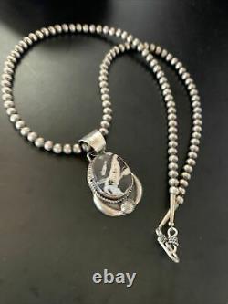 Navajo Pearl Na White Buffalo Turquoise Sterling Silver Necklace Pendant 11398