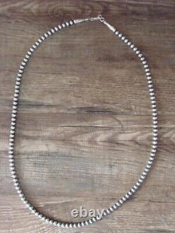 Navajo Pearl Sterling Silver Round Bead Hand Strung 26 Necklace Jake