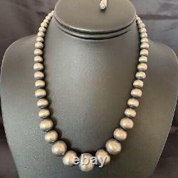 Navajo Pearls Graduated Sterling Silver Round Seamless Bead Necklace 28