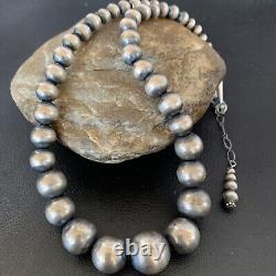 Navajo Pearls Graduated Sterling Silver Round Seamless Bead Necklace 28