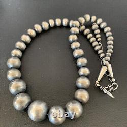 Navajo Pearls Graduated Sterling Silver Round Seamless Bead Necklace 28