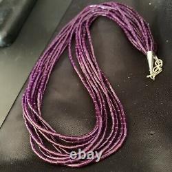 Navajo Stabil Purple Sugilite 10S Sterling Silver Tube Heishi Necklace 20 02233