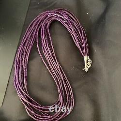 Navajo Stabil Purple Sugilite 10S Sterling Silver Tube Heishi Necklace 20 02233