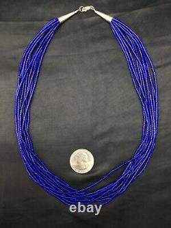 Navajo Stabilized Lapis Lazuli 10S Sterling Silver Tube Heishi Necklace 194358