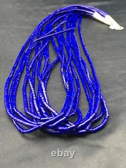 Navajo Stabilized Lapis Lazuli 10S Sterling Silver Tube Heishi Necklace 194358