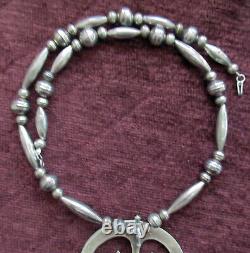 Navajo Sterling Bench Bead & Naja Necklace, Naja 2 1/4 In, 20 In, 42.5 Grams