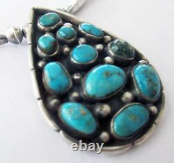 Navajo Sterling Necklace 2 1/4 Cluster Pendant, Bench Beads, 20 Inches, 38 Gram