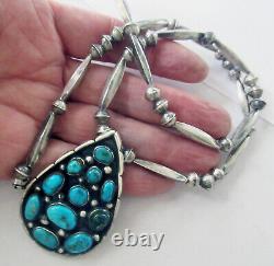 Navajo Sterling Necklace 2 1/4 Cluster Pendant, Bench Beads, 20 Inches, 38 Gram