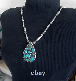 Navajo Sterling Necklace 2 1/4 Cluster Pendant, Bench Beads, 20 Inches, 38 Gram