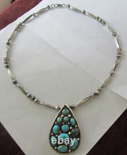 Navajo Sterling Necklace 2 1/4 Cluster Pendant, Bench Beads, 20 Inches, 38 Gram
