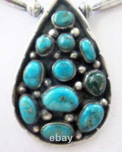 Navajo Sterling Necklace 2 1/4 Cluster Pendant, Bench Beads, 20 Inches, 38 Gram