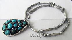 Navajo Sterling Necklace 2 1/4 Cluster Pendant, Bench Beads, 20 Inches, 38 Gram
