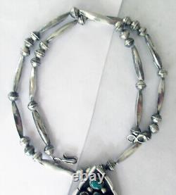 Navajo Sterling Necklace 2 1/4 Cluster Pendant, Bench Beads, 20 Inches, 38 Gram