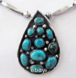 Navajo Sterling Necklace 2 1/4 Cluster Pendant, Bench Beads, 20 Inches, 38 Gram
