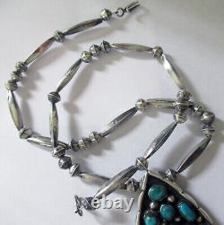 Navajo Sterling Necklace 2 1/4 Cluster Pendant, Bench Beads, 20 Inches, 38 Gram