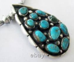 Navajo Sterling Necklace 2 1/4 Cluster Pendant, Bench Beads, 20 Inches, 38 Gram