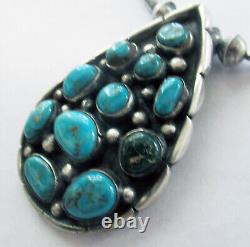 Navajo Sterling Necklace 2 1/4 Cluster Pendant, Bench Beads, 20 Inches, 38 Gram