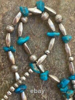 Navajo Sterling Pearl Bench Beads & Sleeping Beauty Turquoise Necklace 21 28g