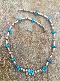 Navajo Sterling Pearl Bench Beads & Sleeping Beauty Turquoise Necklace 21 28g