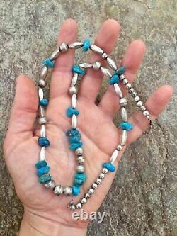 Navajo Sterling Pearl Bench Beads & Sleeping Beauty Turquoise Necklace 21 28g