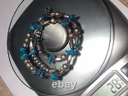 Navajo Sterling Pearl Bench Beads & Sleeping Beauty Turquoise Necklace 21 28g