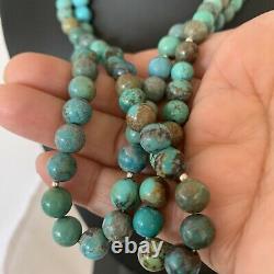 Navajo Sterling Silver Heishi Blue Green Turquoise Bead Necklace Pendant02023