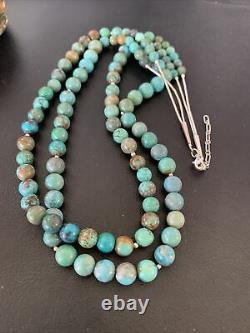 Navajo Sterling Silver Heishi Blue Green Turquoise Bead Necklace Pendant02023