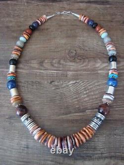 Navajo Sterling Silver Spiny Oyster and Gemstone Necklace T&R Singer