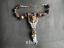 Navajo tribe natives america ethnic jewelry primitive necklace pendant fang bear
