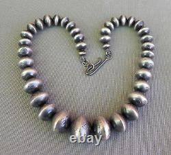 New Antiqued Stamped Big Navajo Sterling Silver Stamped Bead Necklace R. Haley