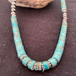 New Blue Turquoise Heishi Sterling Silver Necklace Navajo Pearls 7 mm 20 1190
