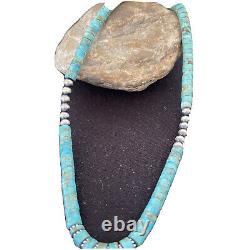 New Blue Turquoise Heishi Sterling Silver Necklace Navajo Pearls 7 mm 20 1190