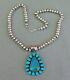 New Navajo Handmade Sterling Silver Saucer Bead Turquoise Pendant Necklace