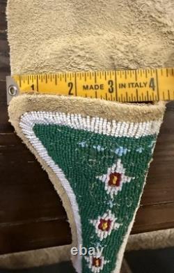 New Rare Native American Beaded Leather Holster, From Oklahoma Signed Hand Bead