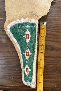 New Rare Native American Beaded Leather Holster, From Oklahoma Signed Hand Bead