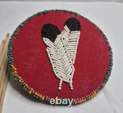 Nez Perce Native American Seed Beaded Hide Tipi Teepee Model & Rosette Feathers