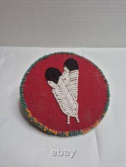 Nez Perce Native American Seed Beaded Hide Tipi Teepee Model & Rosette Feathers