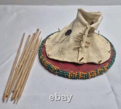 Nez Perce Native American Seed Beaded Hide Tipi Teepee Model & Rosette Feathers