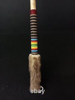 Nice 28hand Made Beaded Beaver Fur Alabaster Point Native American Indian Lance