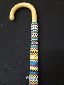 Nice 37 Hand Beaded Geometric Design Wood Native American Indian Walking Cane