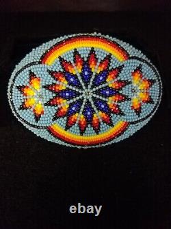 Nice Blue Hand Crafted Cut Beaded Star Design Native American Indian Belt Buckle