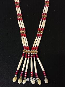 Nice Handcrafted 3 Strand Hairpipe Silver Glass Beaded Native American Bandolier