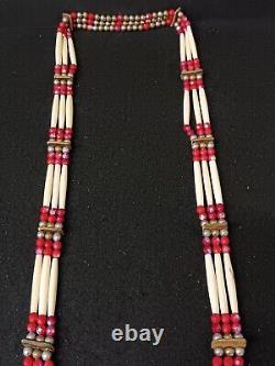 Nice Handcrafted 3 Strand Hairpipe Silver Glass Beaded Native American Bandolier