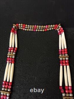 Nice Handcrafted 3 Strand Hairpipe Silver Glass Beaded Native American Bandolier