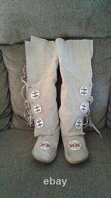 Nice Vintage Native American Beaded Childs Knee High Moccasins