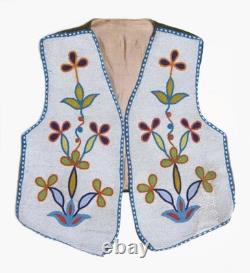 Old American Nez Perce Plant Designs Beaded. Front Powwow Vest NZV142