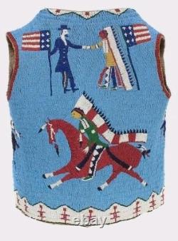Old American Sioux Style Fully Beaded Front Leather Hide Powwow Vest