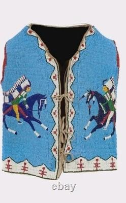 Old American Sioux Style Fully Beaded Front Leather Hide Powwow Vest
