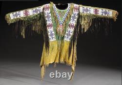 Old American Style Handmade Dakota Beaded Buckskin Hide Powwow War Shirt PWP117