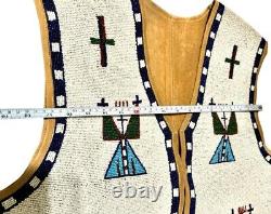 Old American Style Handmade Lakota Design Medium Beaded Front Powwow War Vest